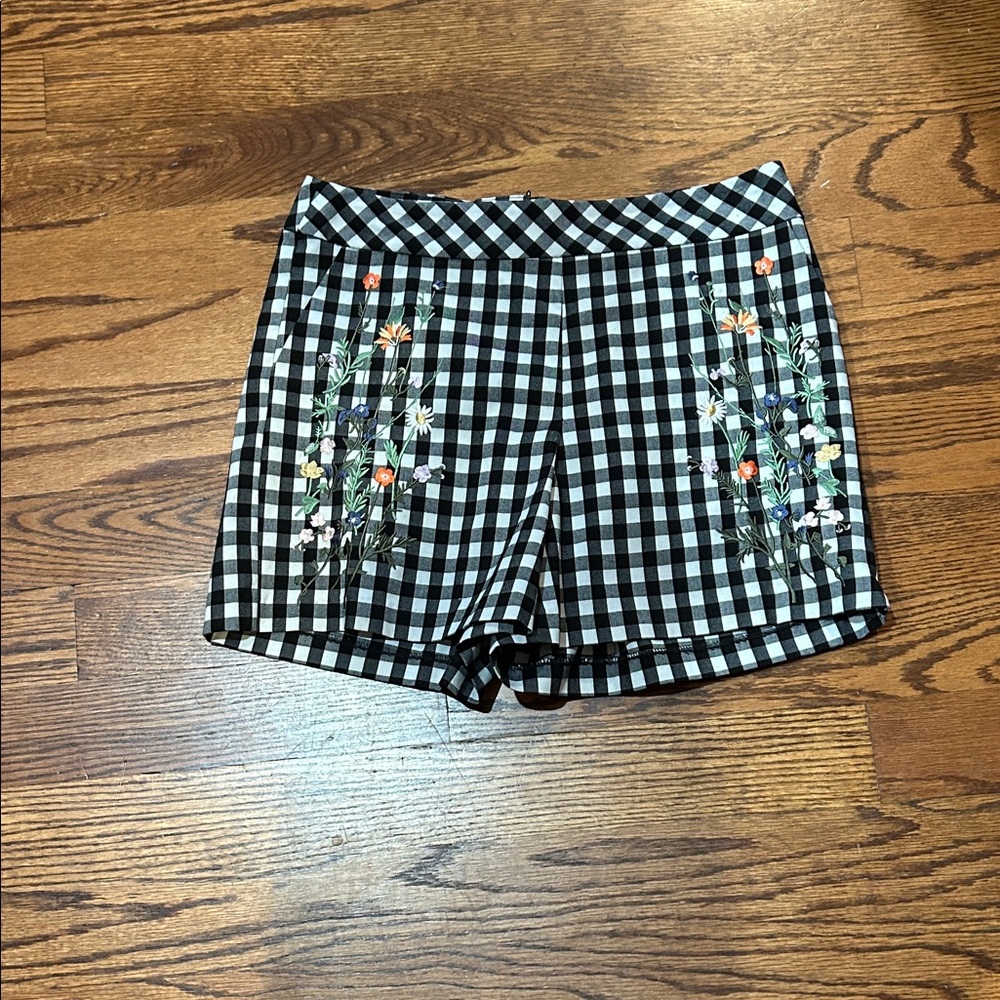 For The Republic Black and White Gingham Floral Shorts